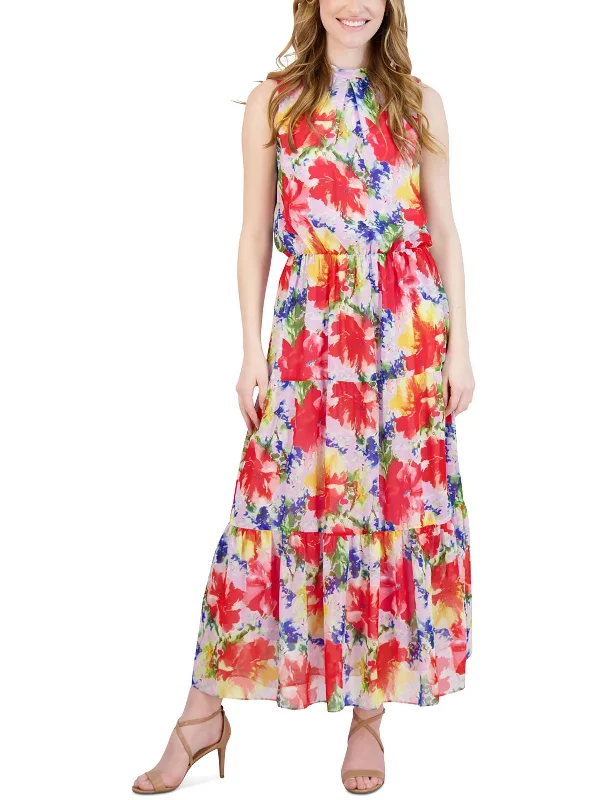 Womens Chiffon Floral Print Maxi Dress