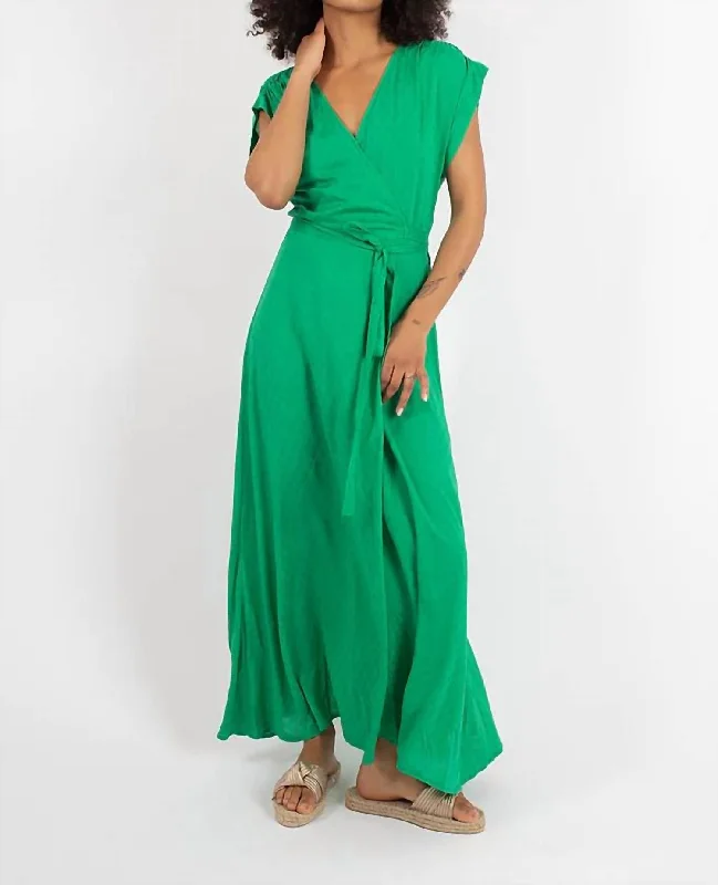 Wrap Maxi Dress In Kelly Green