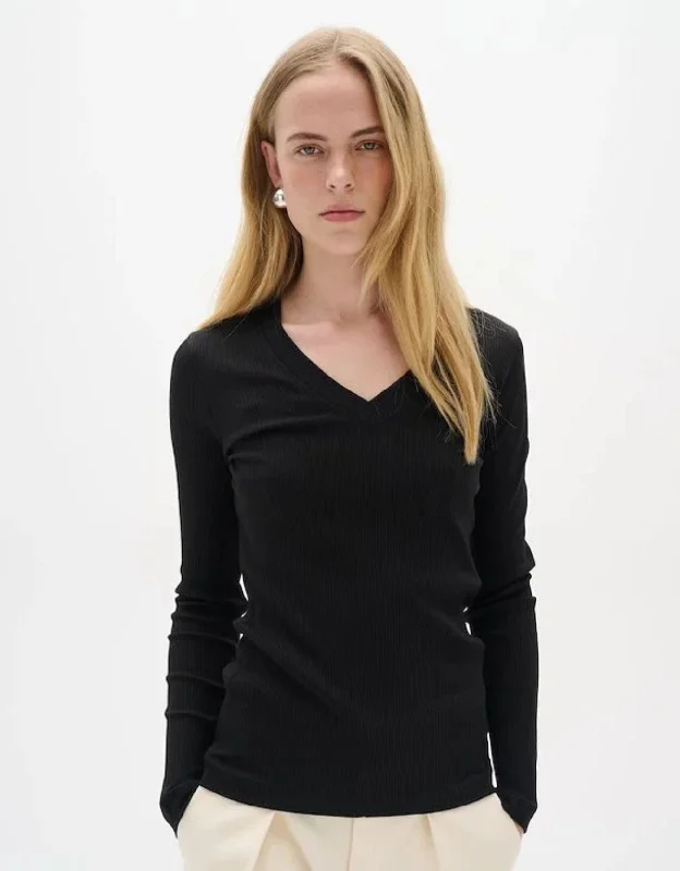 InWear Dagna Long Sleeve V-Neck T-Shirt BLACK