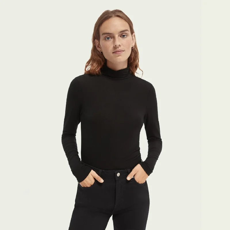 Long Sleeve Mock Neck T-Shirt (Black)