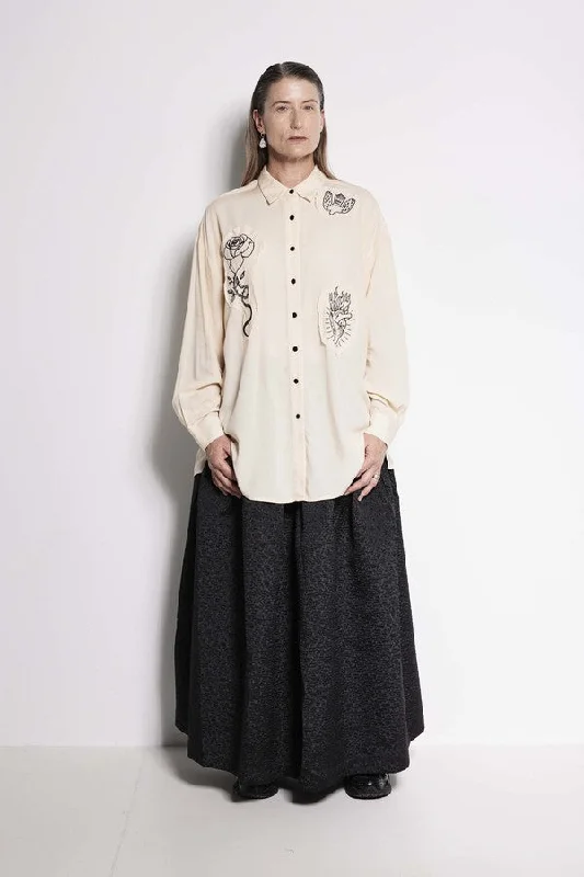 Salasai Compass Rose Shirt - Cream | Black Embroidery