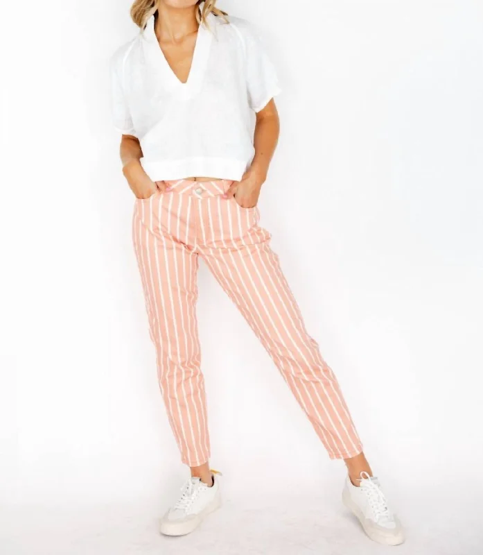 Summer Pants In Pink Salmon Striped