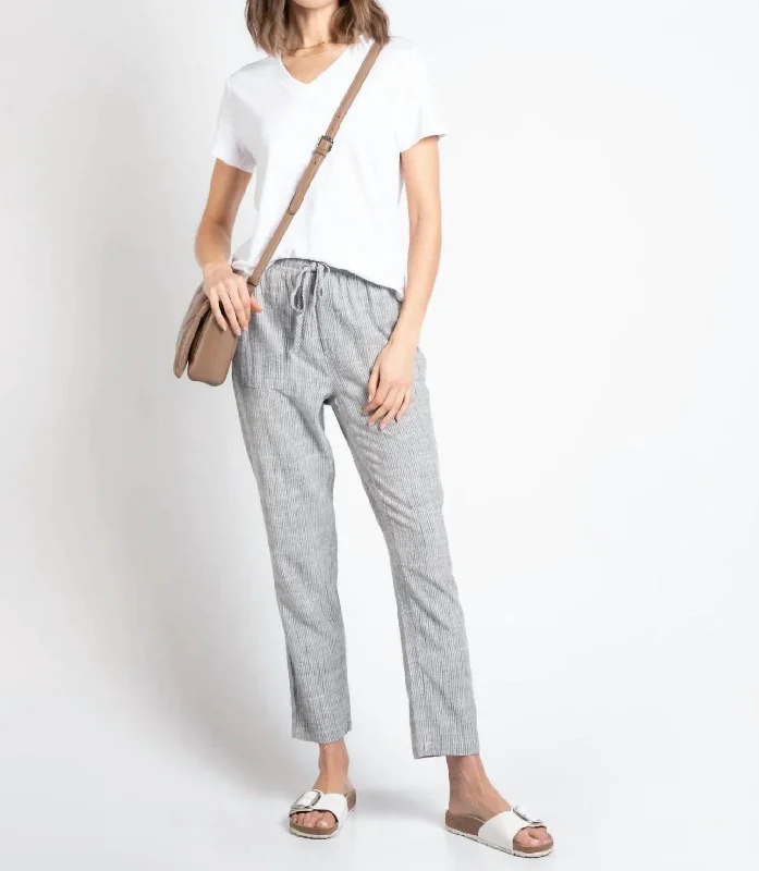 Ziggy Stripped Linen Blend Pants In Grey