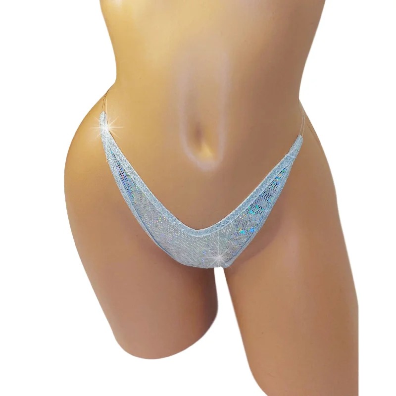 For the Bride Hologram Adjustable thong - XS to XL - Sexy dancer club outfits exotic dancewear glow stripper outfits Wht Holo