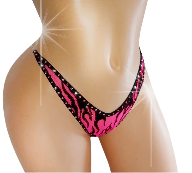 NEW! Glow Pink sparkly Rhinestone Lined mesh Illusion Thong - XS to DD cups and bottoms XS to XL - Stripper outfits exotic dancewear pole fits