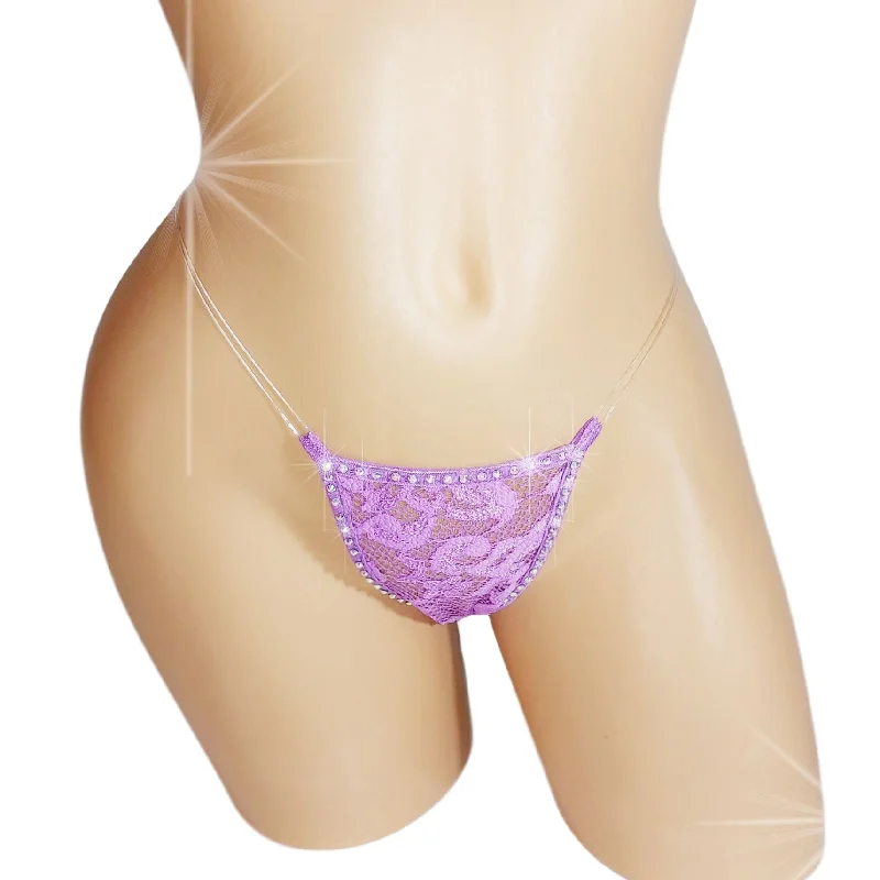 New Purple Lace clear elastic ILLUSION thong - XS to XL - Exotic dancewear Stripper Poledance outfits