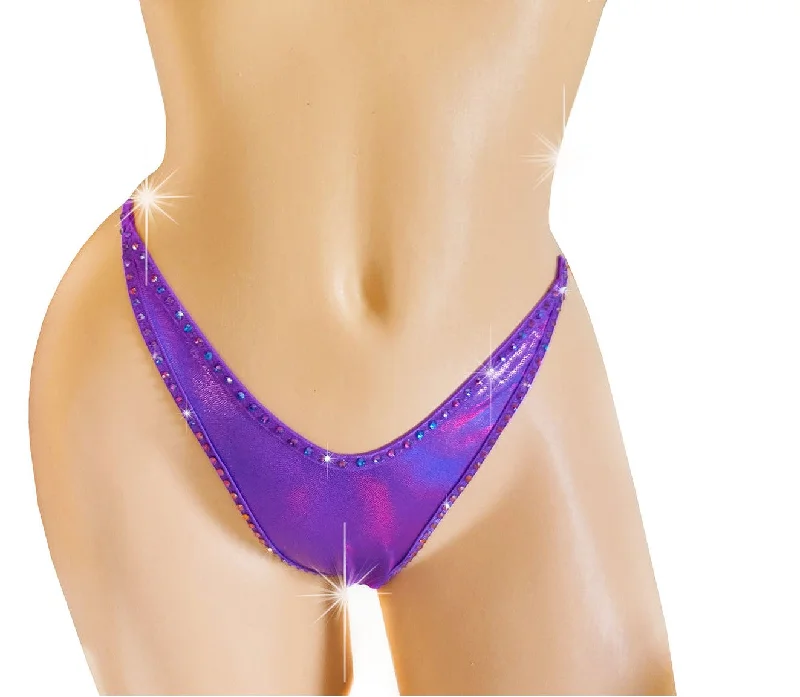 Purple Volcano color change Rhinestones & clear elastic Adjustable thong - XS to XL sexy dancer club outfits exotic dancewear stripper outfits Glow rave