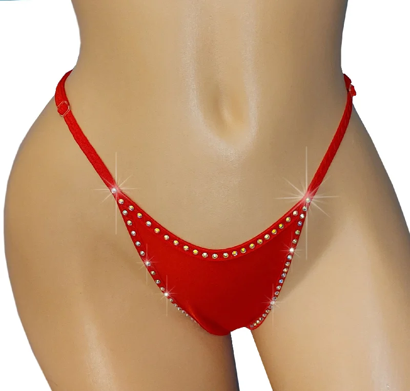 Rhinestone Red adjustable straps Sparkle thong - Fits XS to XL - Custom perfect fit every time - 20 COLORS stripper outfits exotic dancewear