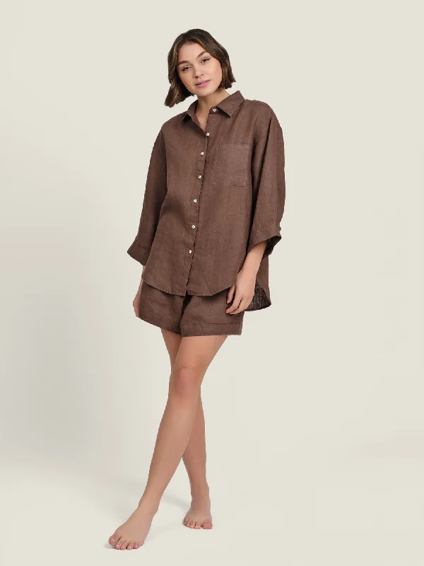 100% Linen shirt in Chocolate