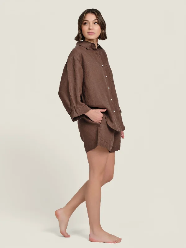 100% Linen shorts in Chocolate