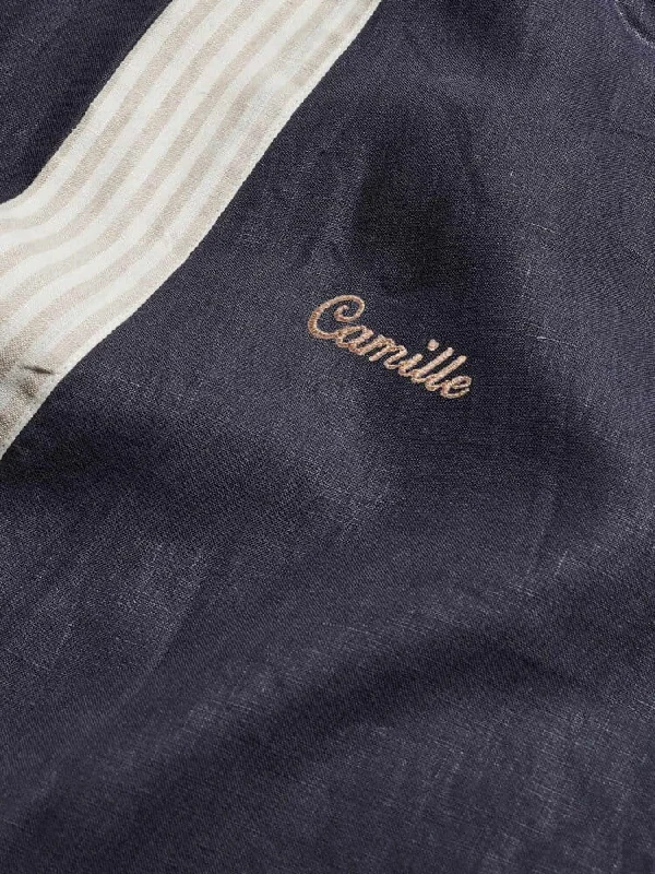 Custom Linen Robe in Navy + Stripes