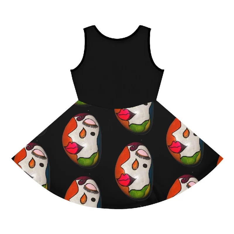 Girls' Sleeveless Sundress (AOP) PEBBLE ART ON BLACK