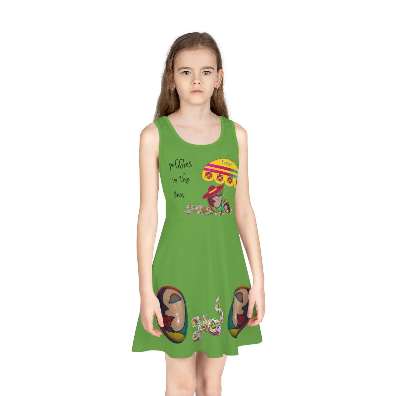 Girls' Sleeveless Sundress (AOP) PEBBLES ART ON GREEN