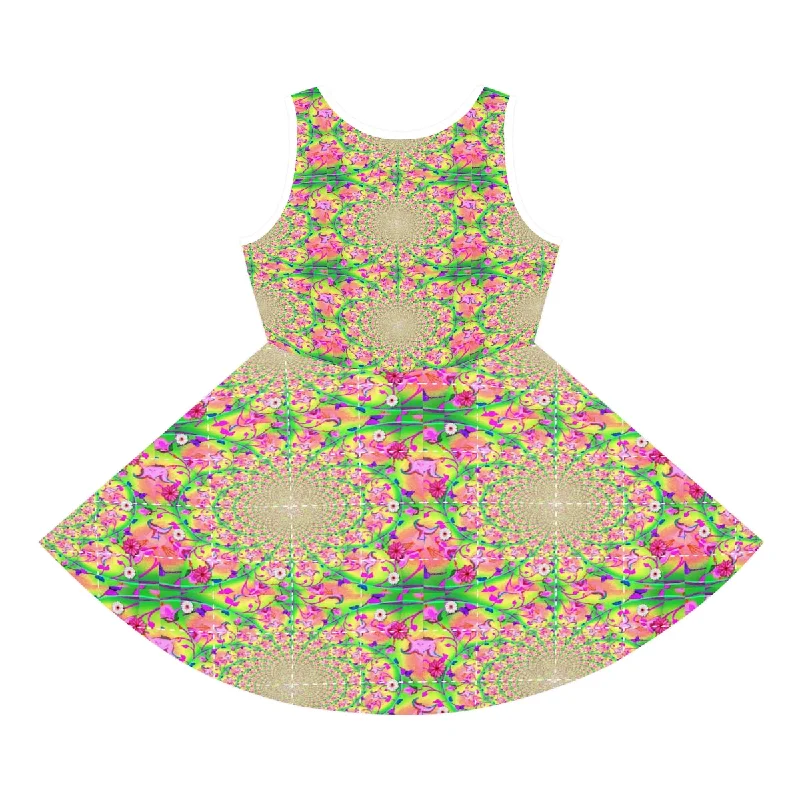 Girls' Sleeveless Sundress (AOP) PINK FLOWERS FRACTAL