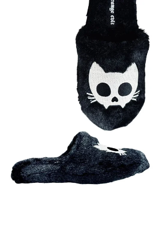 Kreepy Kozy Kitty Skull Slippers [Black/White]