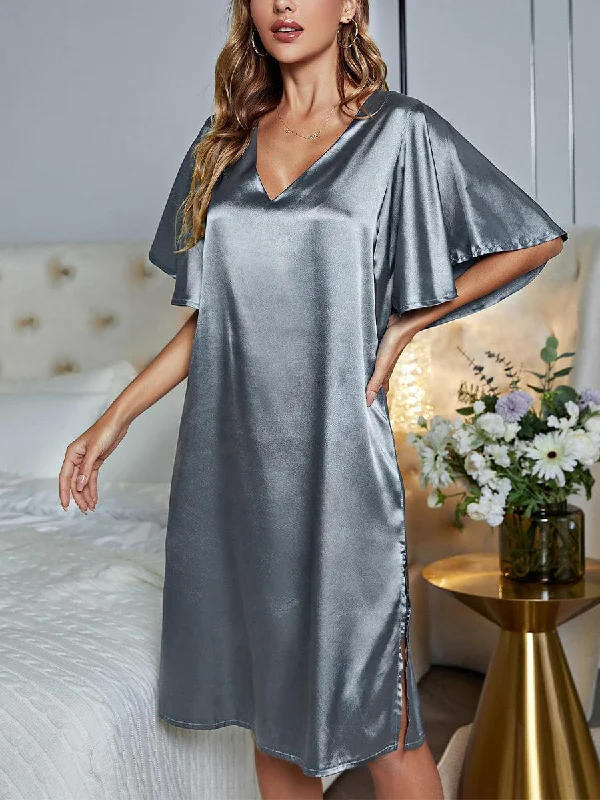 Ice Silk Solid Color V Neck Loose Pajama