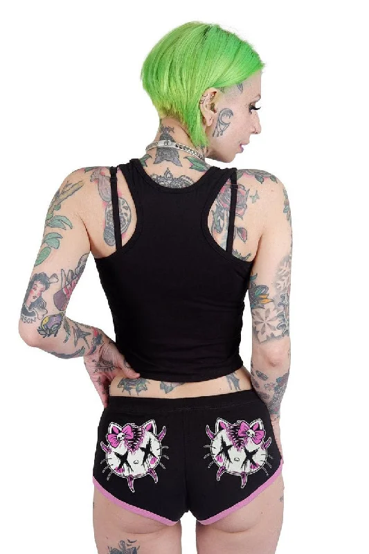 Hello Creepy Kitty Black & Pink Short Shorts